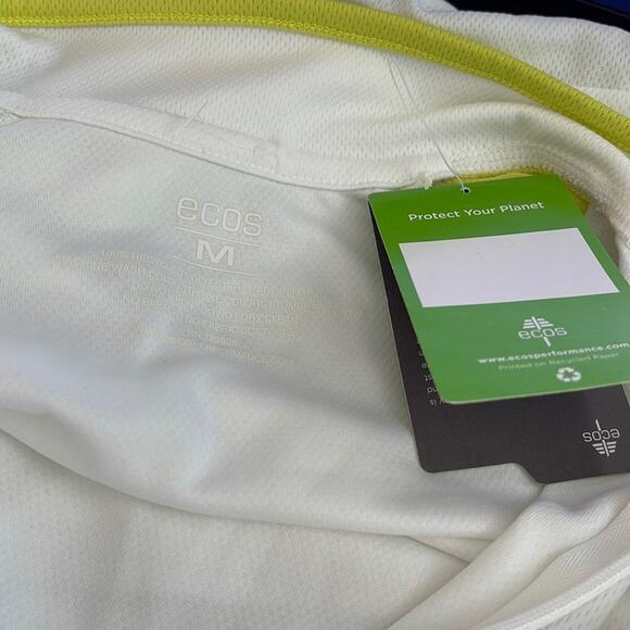 ecos Performance Wear Short Sleeve T-Shirt White Green Zipper Pockets Size M NWT - Picture 7 of 9